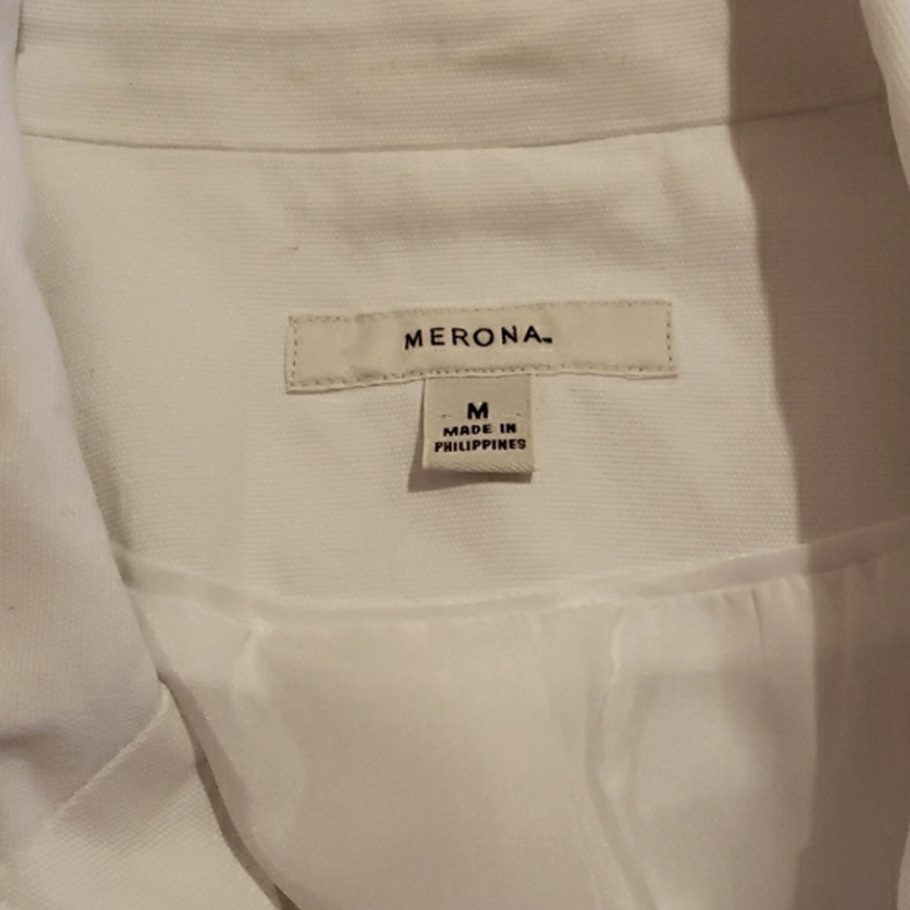 MERONA White Two Button Summer Spring Office Casual Patch Pocket Blazer Jacket M - Picture 5 of 8